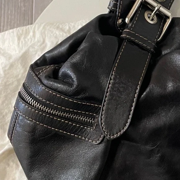 FRANCESCO BIASIA Black Leather Unconstructed Handbag w/Zippered Sides - Picture 4 of 10